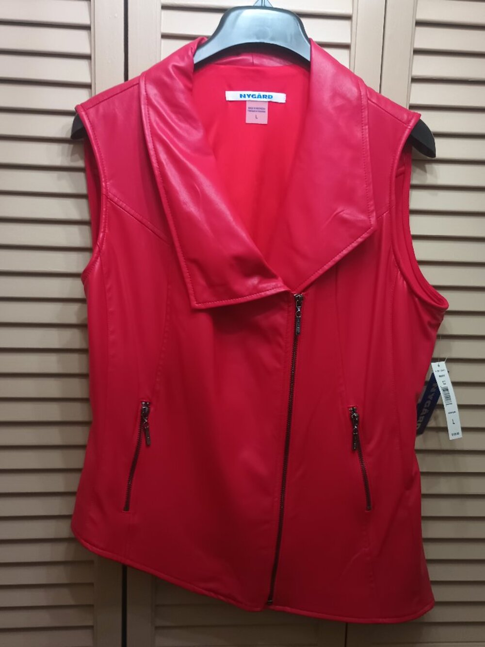 Nygard Faux Leather Knit Asymmetrical Sleeveless Vest Sz L